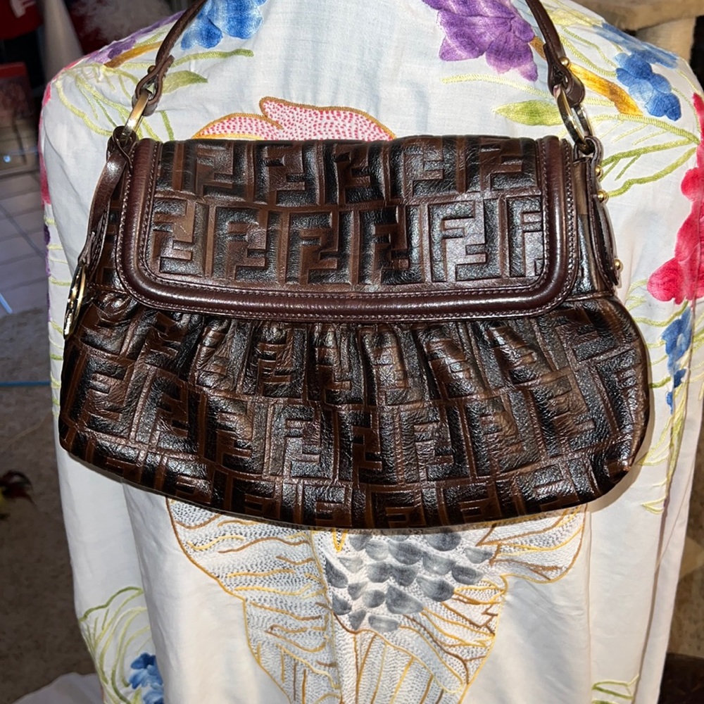 Fendi Leather Small Embossed Zucca Chef Bag